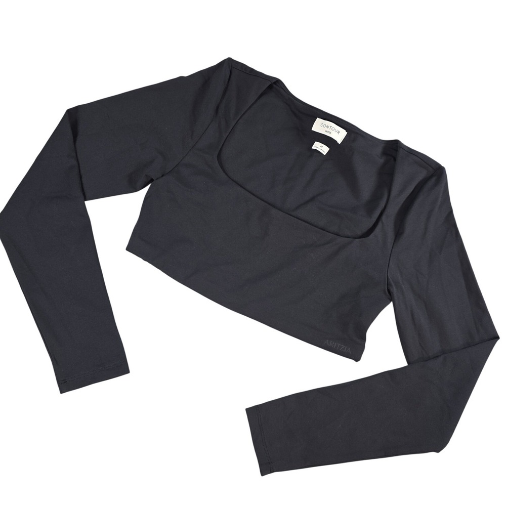 Aritzia Babaton Women Medium Black Contour Square Neck Long Sleeve Crop Top